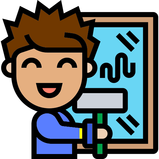 Friendly guy cleaning a window